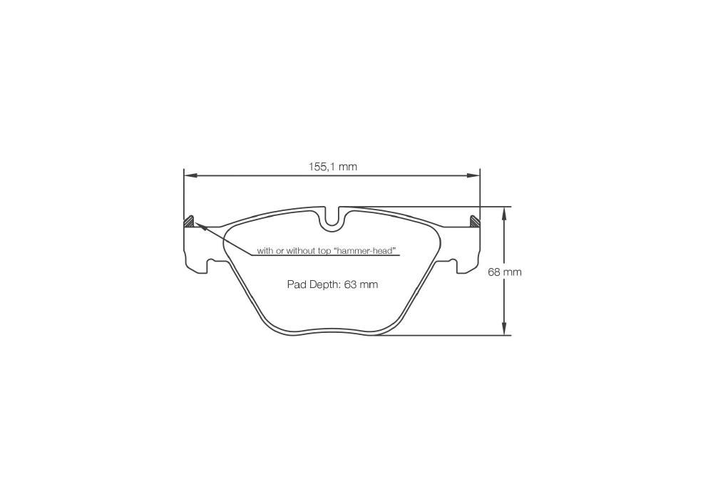 Pagid Racing Brake Pads – Shape 8053 (RSL 1, RSL 19) - pad shape drawing