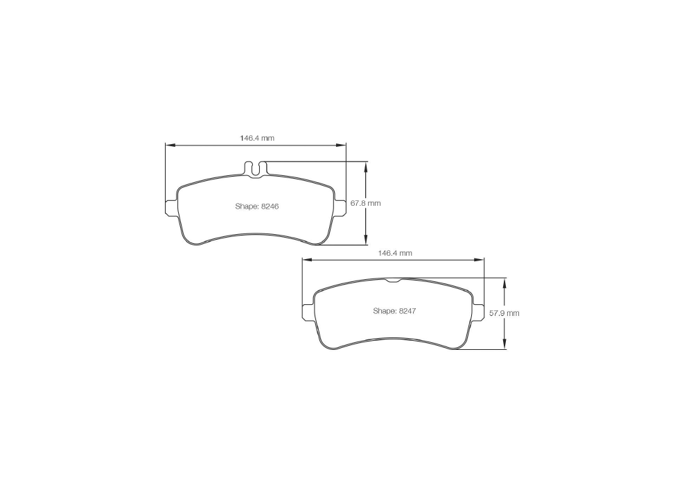 Pagid Racing Brake Pads – Shape 8246 (RSC 1, RSL 29) - pad shape drawing